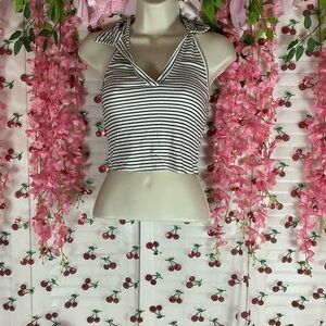 gaze Black and White Striped Halter Crop Top